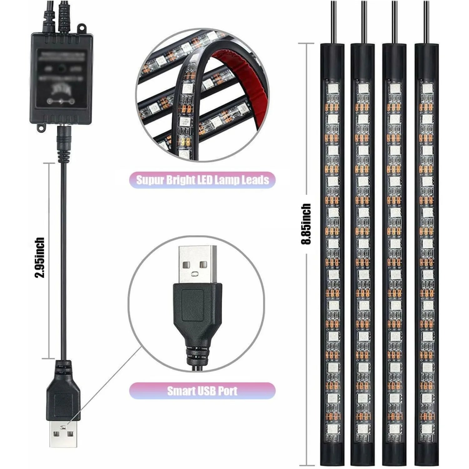 4 Pieces 48 Led Car Interior Lights, Led Strip Lights for Cars, Multicolored Music LED Car Atmosphere Lights
